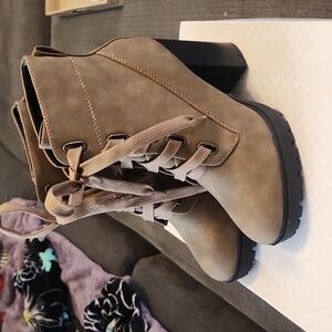Brown lace up booties